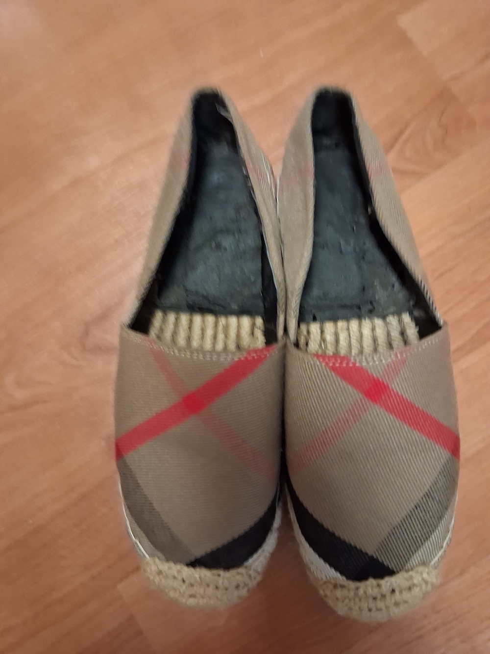 Burberry Plaid Espadrille Flats in Beige and Red